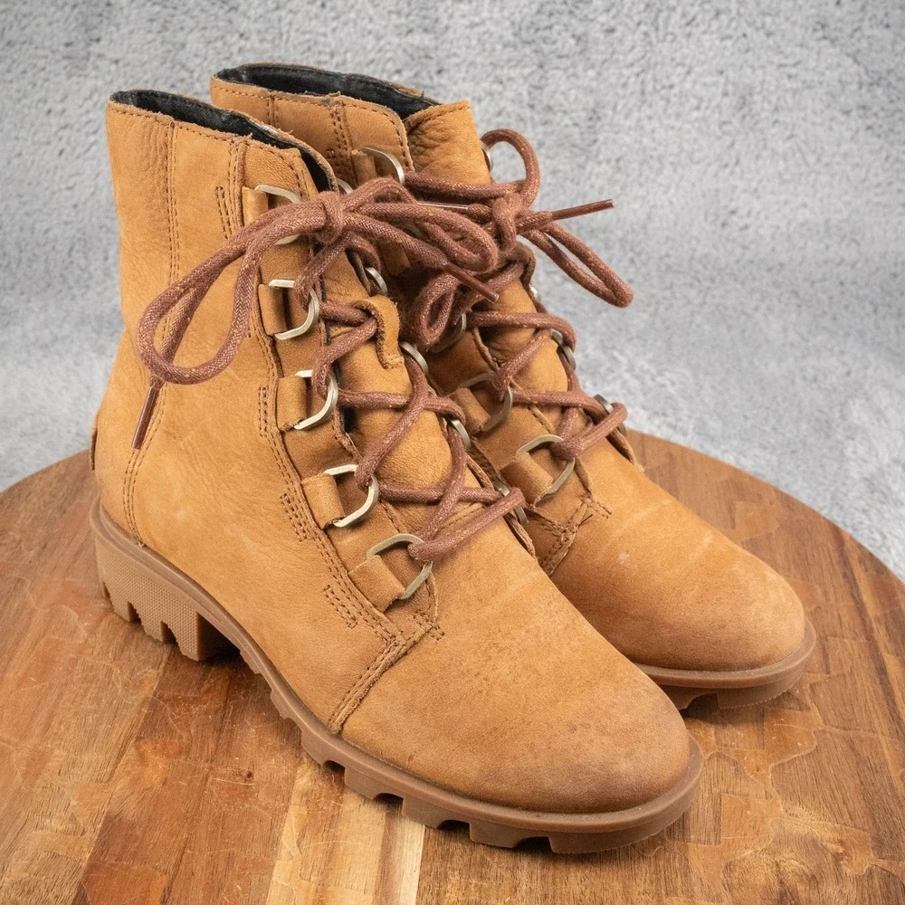 SOREL Phoenix Short‎ Lace Bootie Boots Size 5.5 Camel Brown